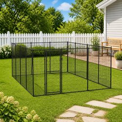 Large Black Steel Dog Kennel for Outdoor Play and Exercise
