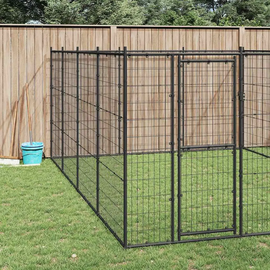 Large Black Steel Dog Kennel for Outdoor Play and Exercise