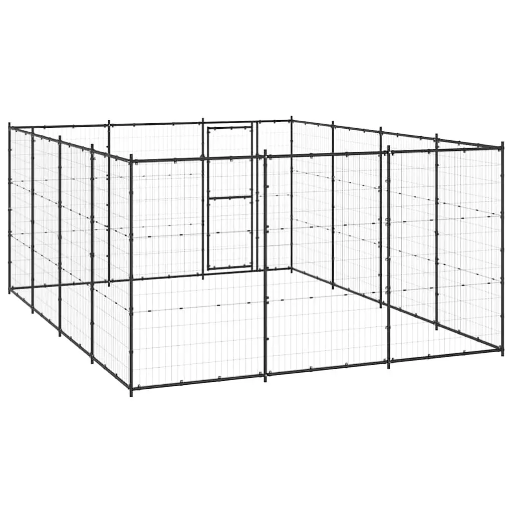 Large Black Steel Dog Kennel for Outdoor Play and Exercise