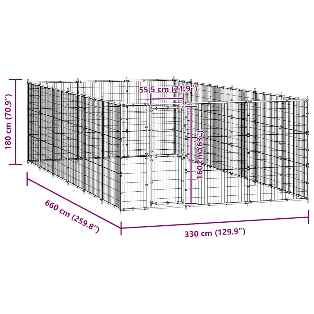 Dog Kennel Steel Mesh 21.78 m² Black