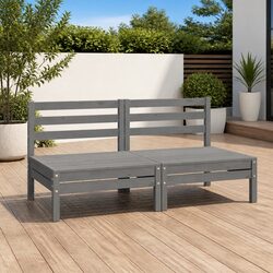 Solid Wood 2-Seater Outdoor Sofa Lounge Couch in Grey