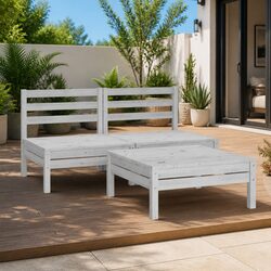 3 Piece Garden Lounge Set in White Solid Pinewood