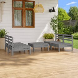 Durable Grey Solid Pinewood 5-Piece Garden Lounge Set