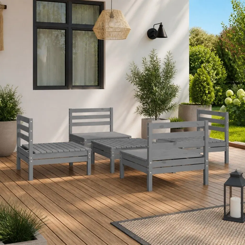 5 Piece Garden Lounge Set Solid Pinewood Grey