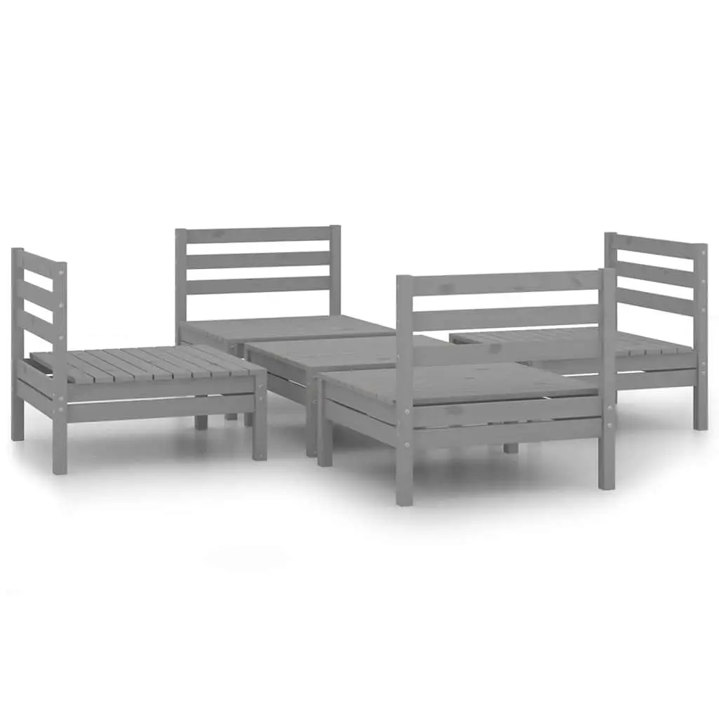 5 Piece Garden Lounge Set Solid Pinewood Grey
