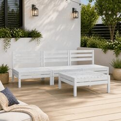 Durable 4-Piece Modular Lounge Set in White Pinewood