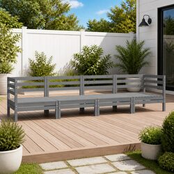 Solid Pinewood 4-Piece Modular Garden Lounge Set in Grey