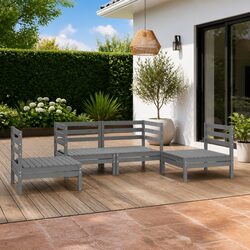 Sturdy 4 Piece Grey Pinewood Garden Lounge Set