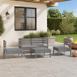 Grey 5-Piece Modular Garden Lounge Set in Solid Pinewood