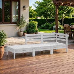 Premium 3 Piece White Pinewood Garden Lounge Set