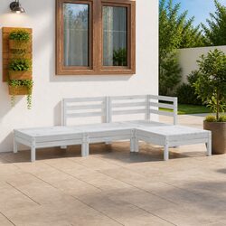 4-Piece White Pinewood Garden Lounge Set for Outdoors