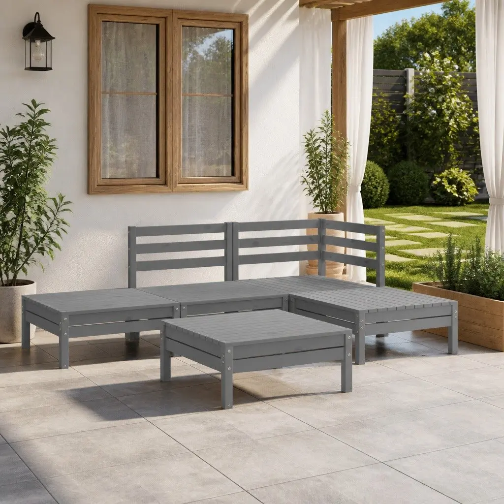 Garden Lounge Set Solid Pinewood 5 Piece Grey Outdoor Patio Furniture