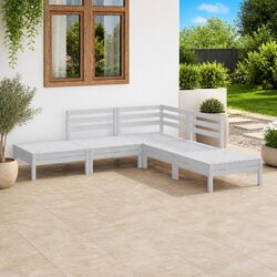 5 Piece Outdoor Lounge Set in White Solid Pinewood