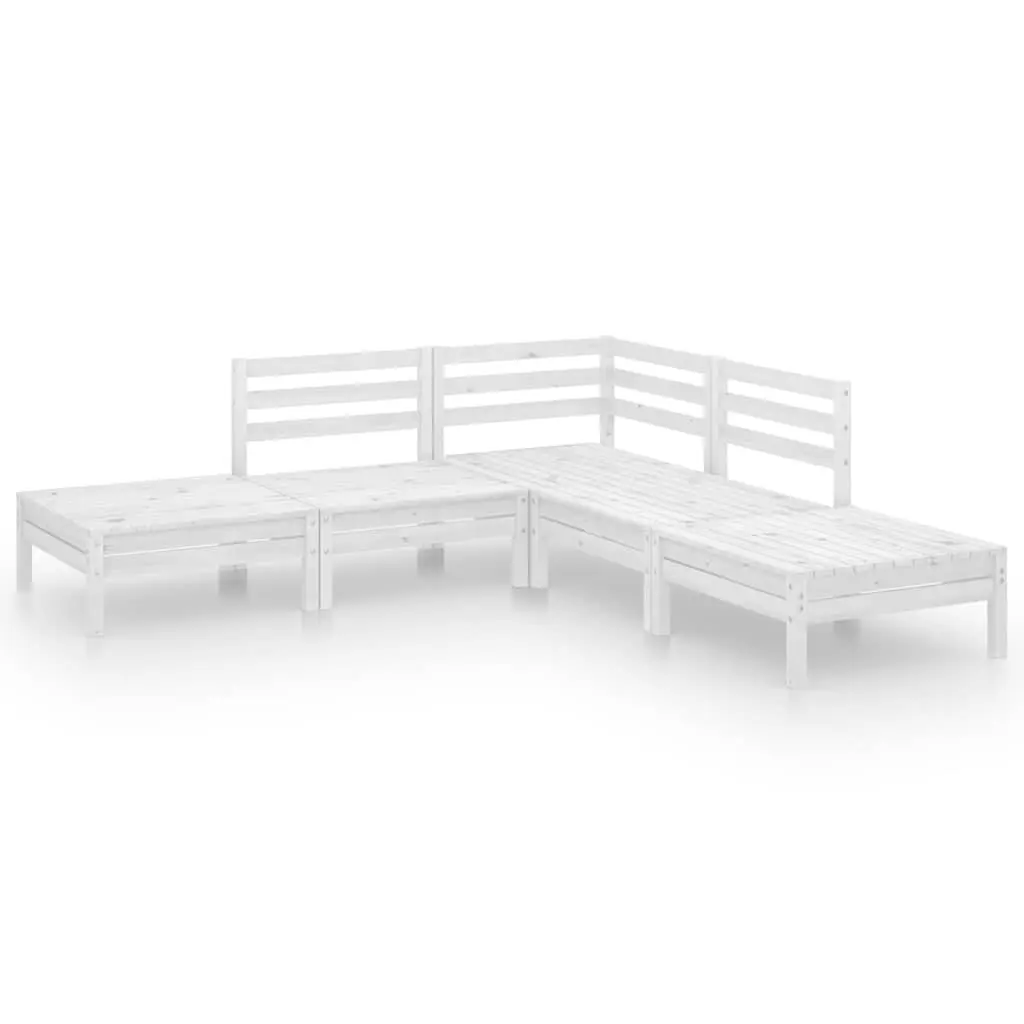 5 Piece Outdoor Lounge Set in White Solid Pinewood