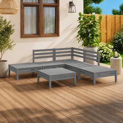 6 Piece Grey Garden Lounge Set of Solid Pinewood