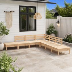 7 Piece Brown Pallet Design Wooden Garden Lounge Set