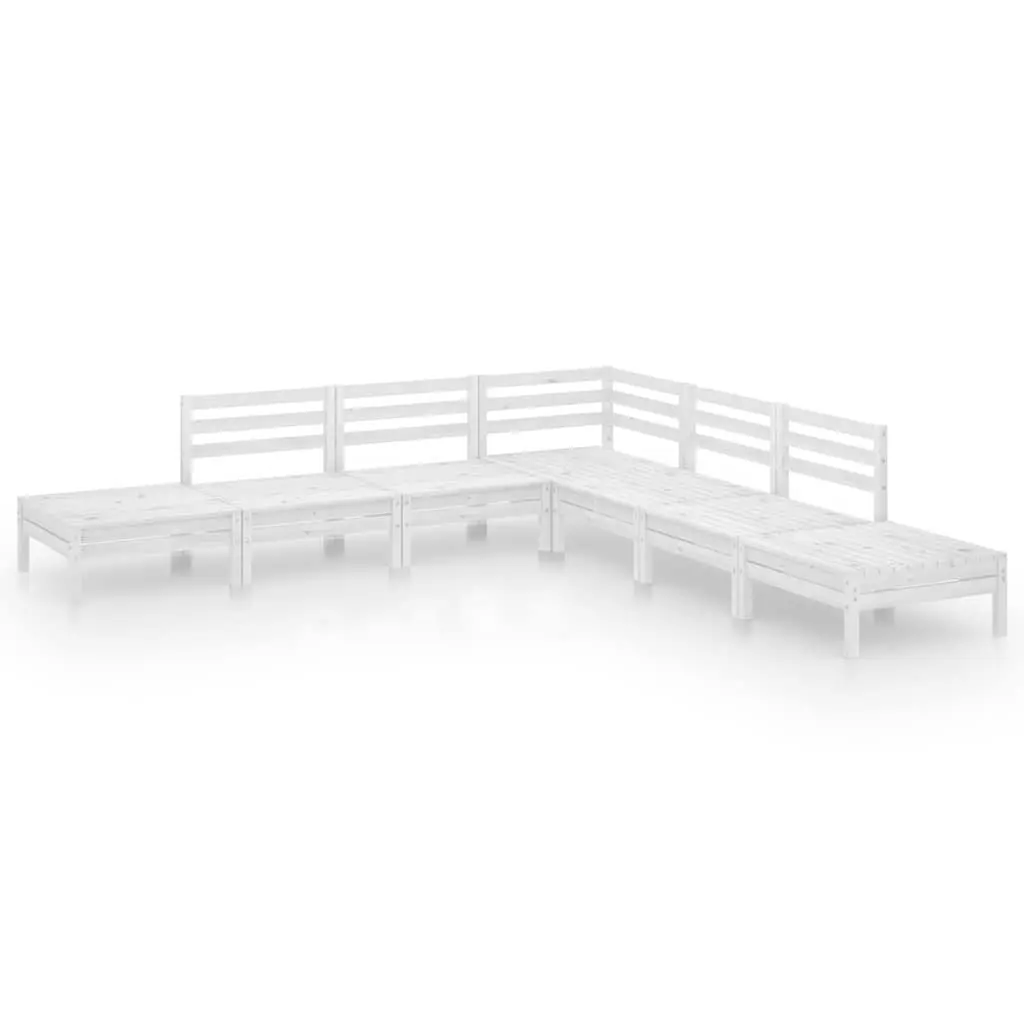7 Piece White Pinewood Garden Lounge Set