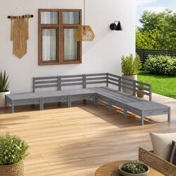 High-Quality 7 Piece Wooden Garden Lounge Set in Grey