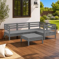 5 Piece Grey Pinewood Garden Lounge Set for Outdoor Spaces