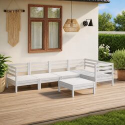 Solid Wood 6 Piece White Garden Lounge Set