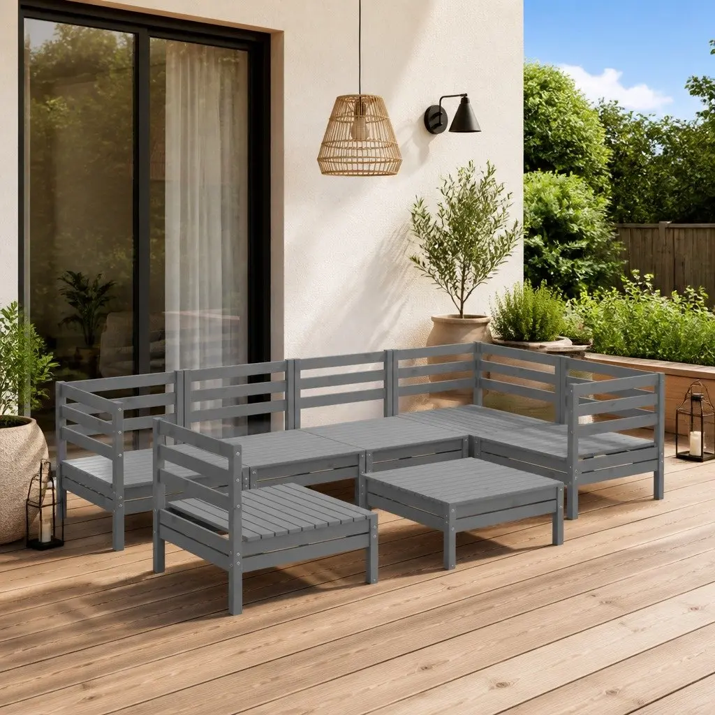 7 Piece Outdoor Lounge Set with Solid Pinewood Construction