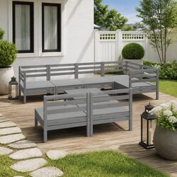Durable 8-Piece Wooden Garden Lounge Set in Grey