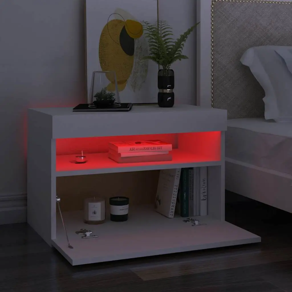 White Bedside Cabinet with RGB LED Lights