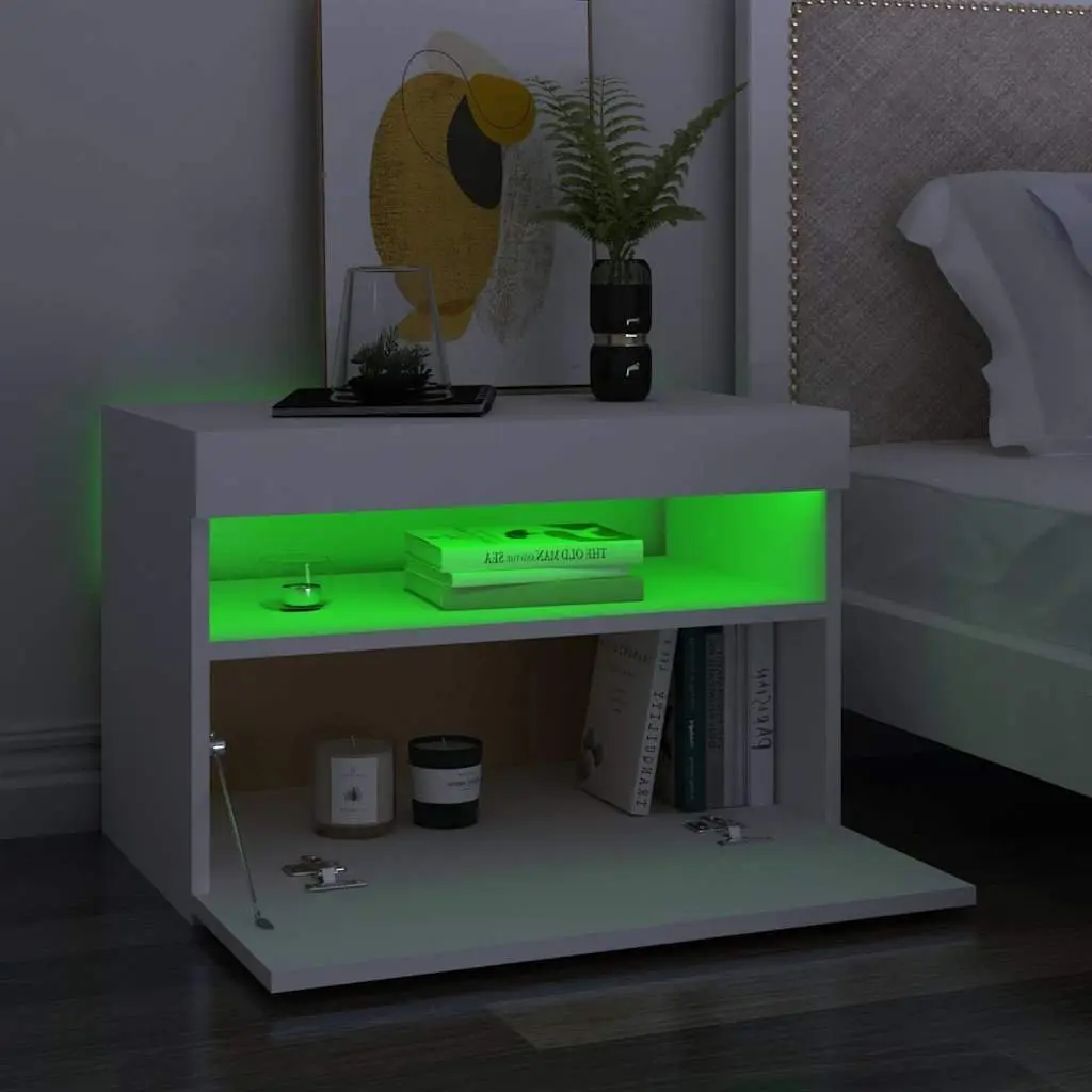White Bedside Cabinet with RGB LED Lights