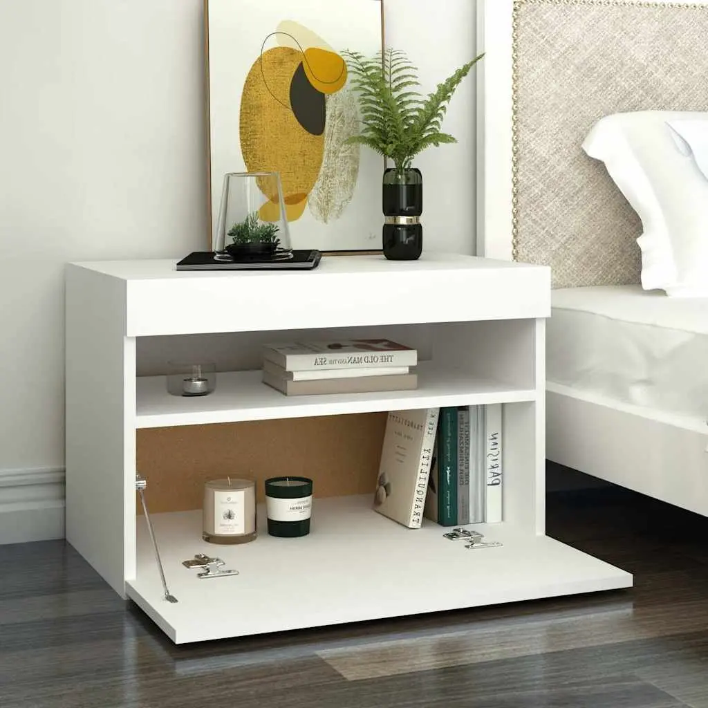White Bedside Cabinet with RGB LED Lights