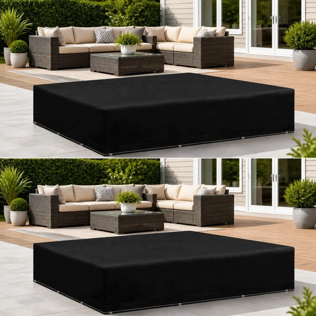 Garden Furniture Cover Set 2 Pieces Black Outdoor Protector with Eyelets