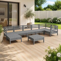 8-Piece Grey Wooden Outdoor Lounge Sofa Set