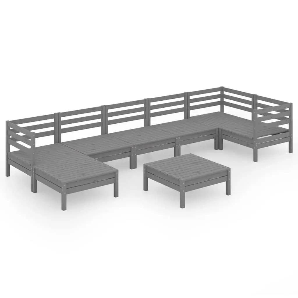 8-Piece Grey Wooden Outdoor Lounge Sofa Set