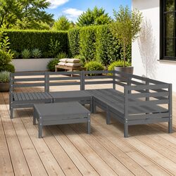 6 Piece Modular Patio Sofa Set in Grey Pinewood