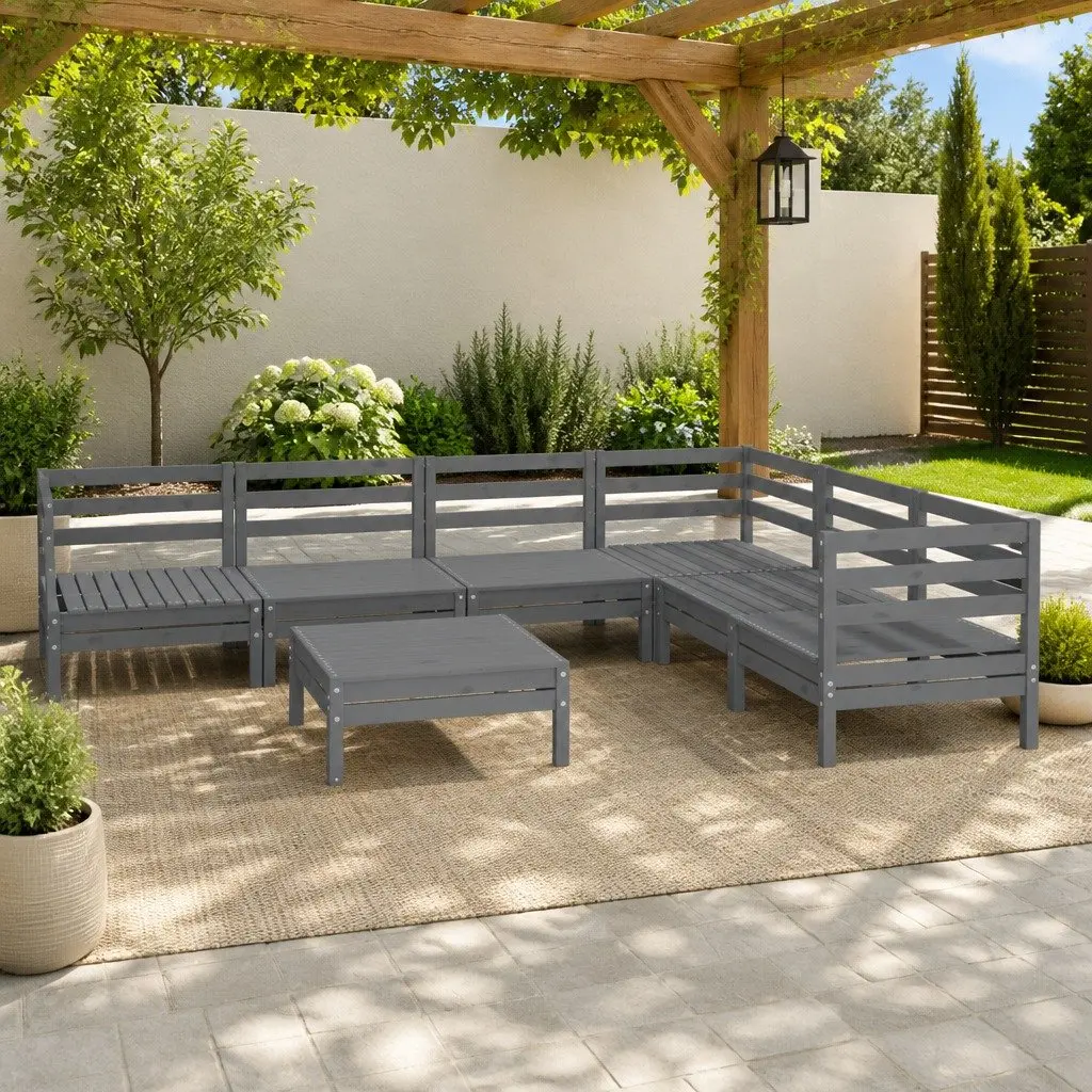 7 Piece Modular Garden Lounge Set in Grey Pinewood