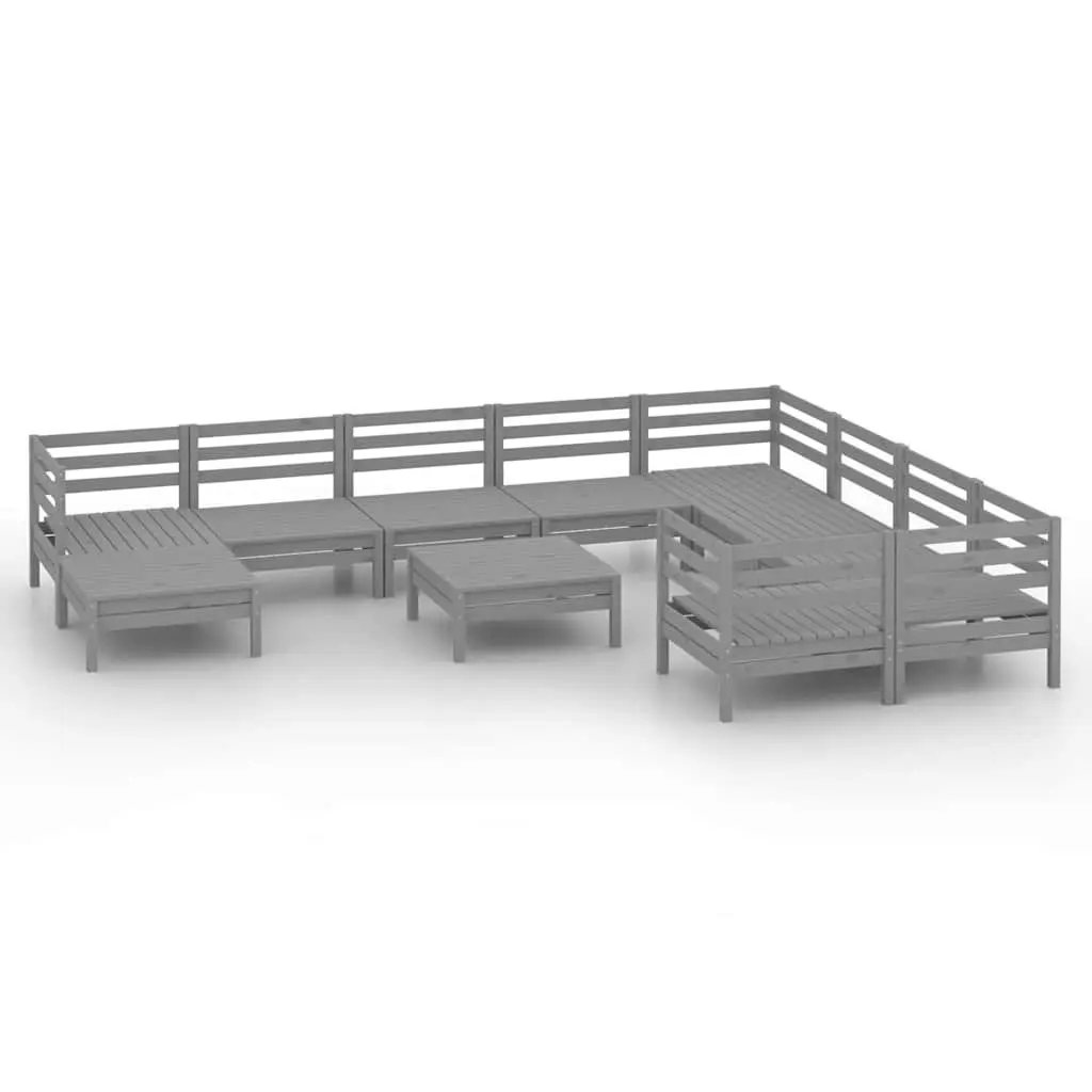 Garden Lounge Set Solid Pinewood Grey 11 Piece Modular Outdoor Furniture