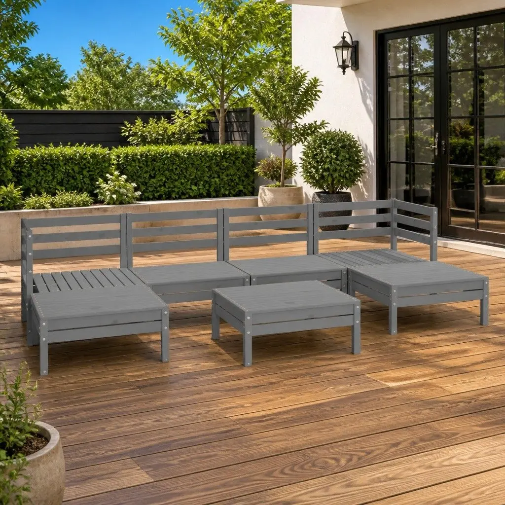 7 Piece Grey Pinewood Garden Lounge Set