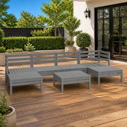 Premium 7 Piece Grey Pinewood Garden Lounge Set