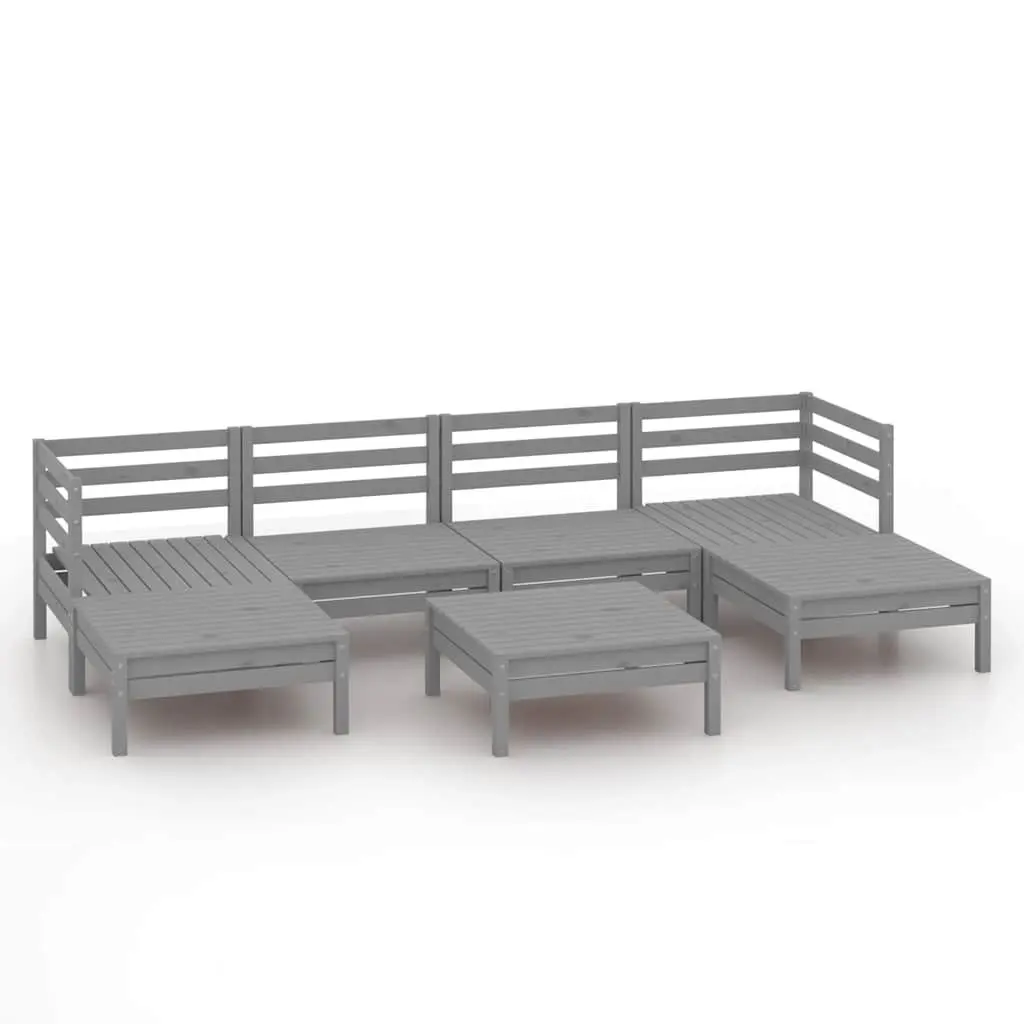 7 Piece Grey Pinewood Garden Lounge Set
