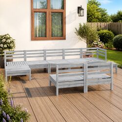 Stylish 9 Piece Modular White Wooden Garden Lounge Set