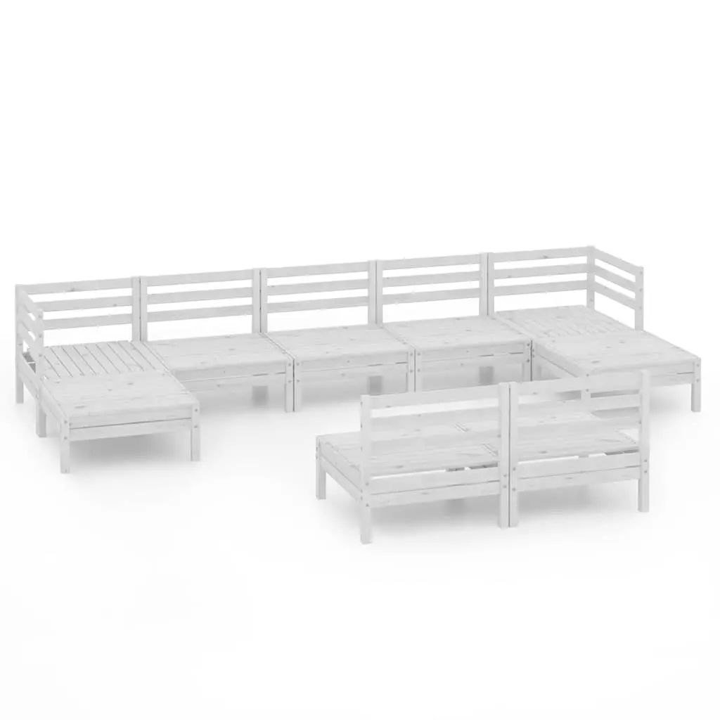 9 Piece Modular White Wooden Garden Lounge Set