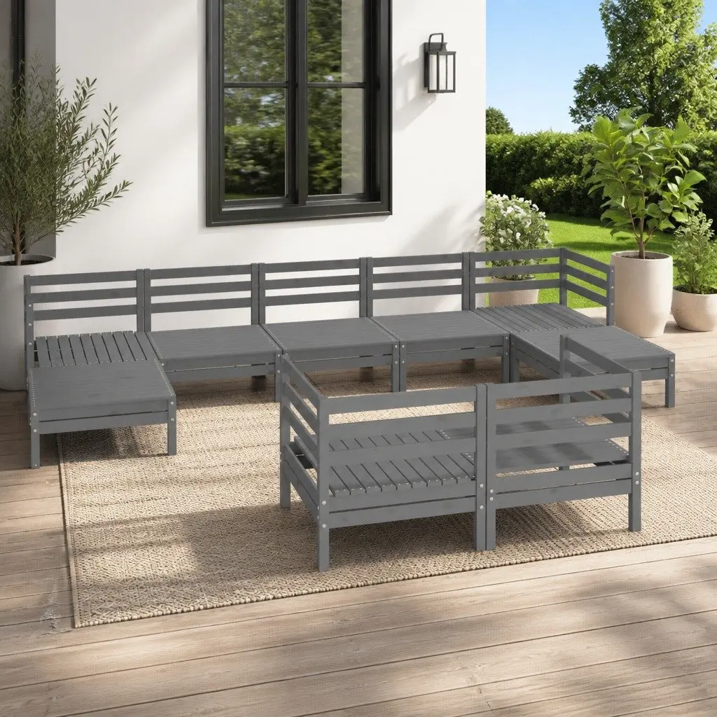 Garden Lounge Set Solid Pinewood 9 Piece Grey Modular Patio Furniture