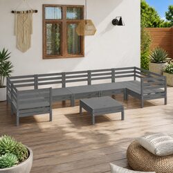 Grey Wooden 8-Piece Garden Lounge Set for Outdoor Relaxation