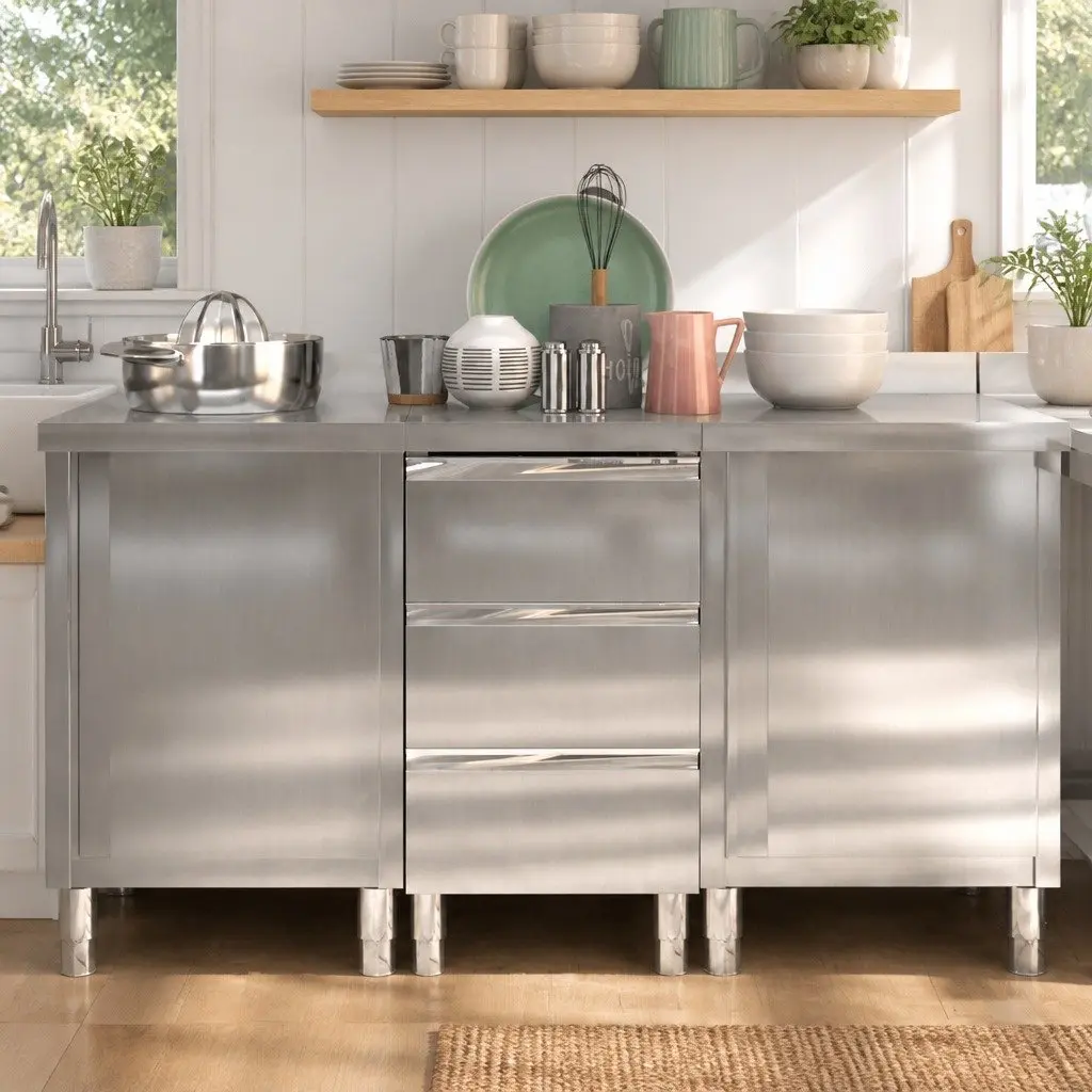 Stainless Steel Commercial Kitchen Cabinet Storage Unit Food Service 3 pcs Set