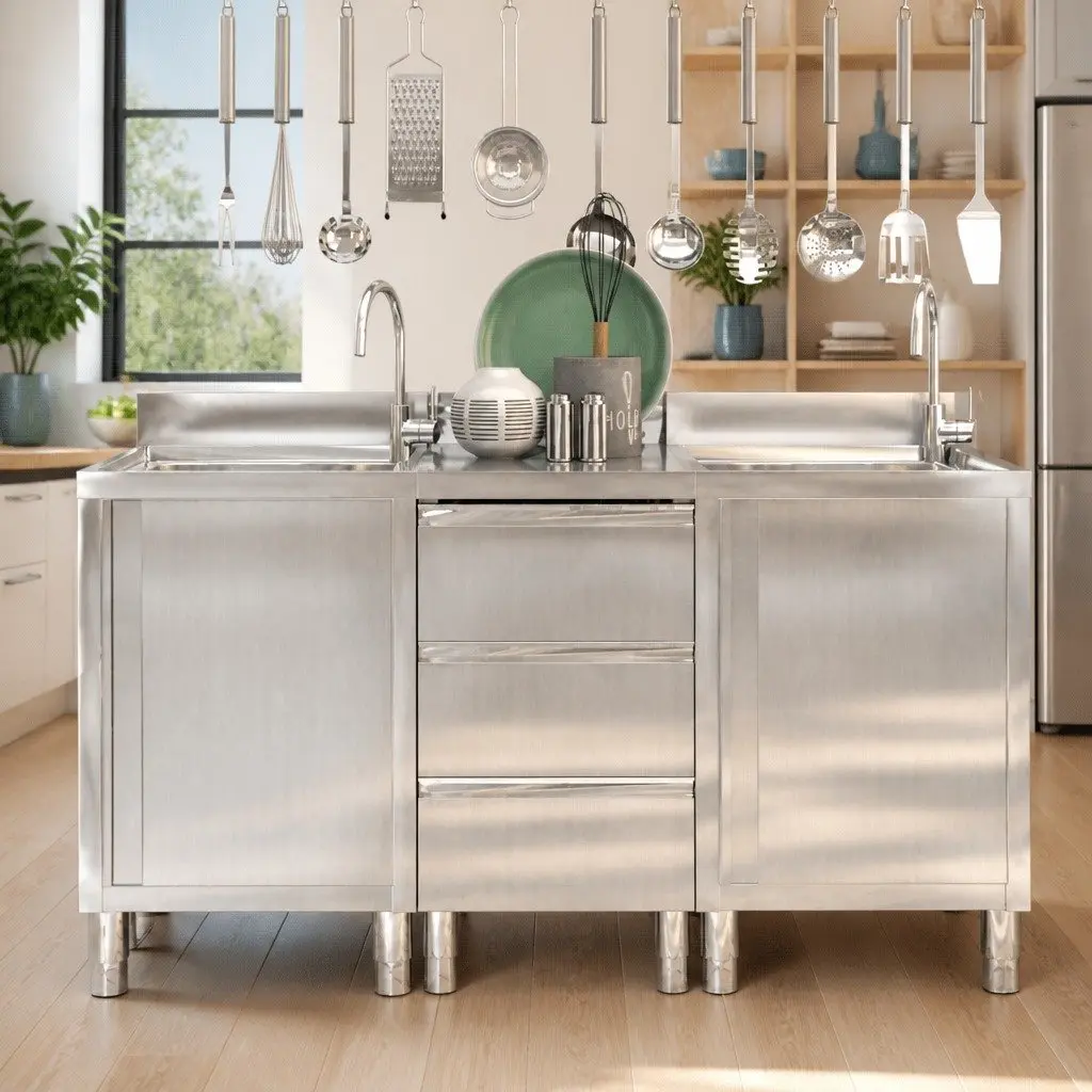 Stainless Steel Commercial Kitchen Cabinet Storage 3-Piece Set