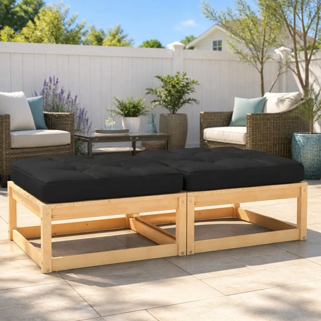 Garden Footstools Set with Cushions, Anthracite