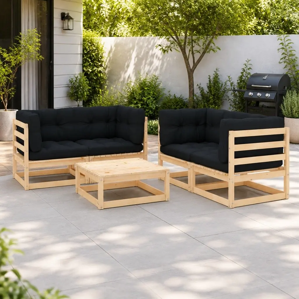 Garden Lounge Set Anthracite Solid Pinewood 5 Piece with Cushions Outdoor