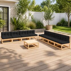 Solid Pinewood 9 Piece Garden Lounge Set with Cushions
