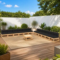 Premium 13-Piece Pinewood Outdoor Lounge Set with Cushions