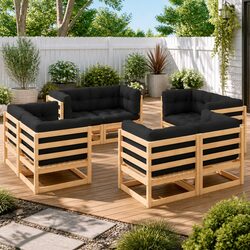 Sturdy 8 Piece Garden Lounge Set with Cushions in Pinewood