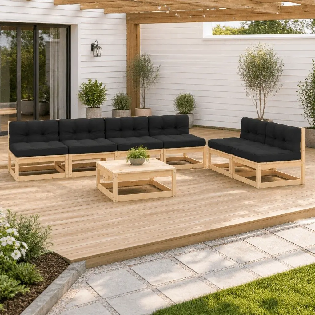 Solid Pinewood 7 Piece Garden Lounge Set with Cushions
